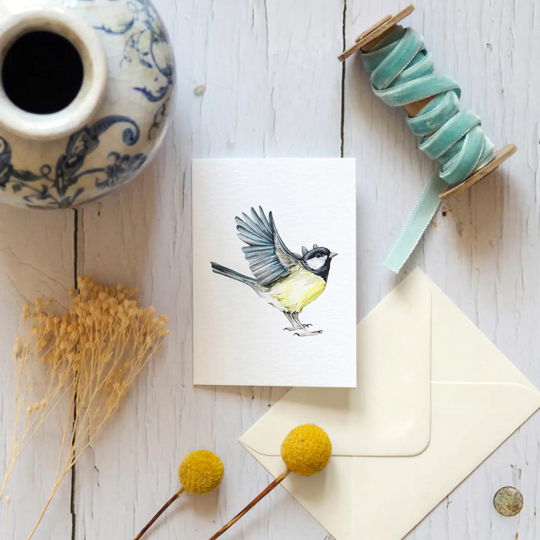 Mini Blue Tit Bird Watercolour Sustainable Greetings Card