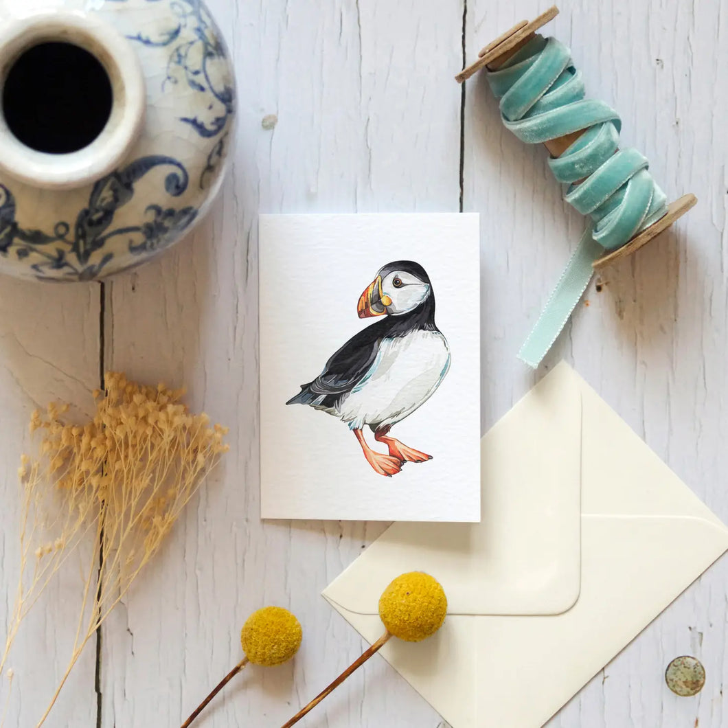 Mini Puffin Watercolour Sustainable Greetings Card