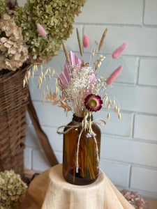 Pink Dried Arrangement - Amber Bottle