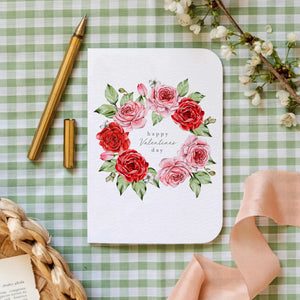 Red Roses Valentine Watercolour Floral Greetings Card