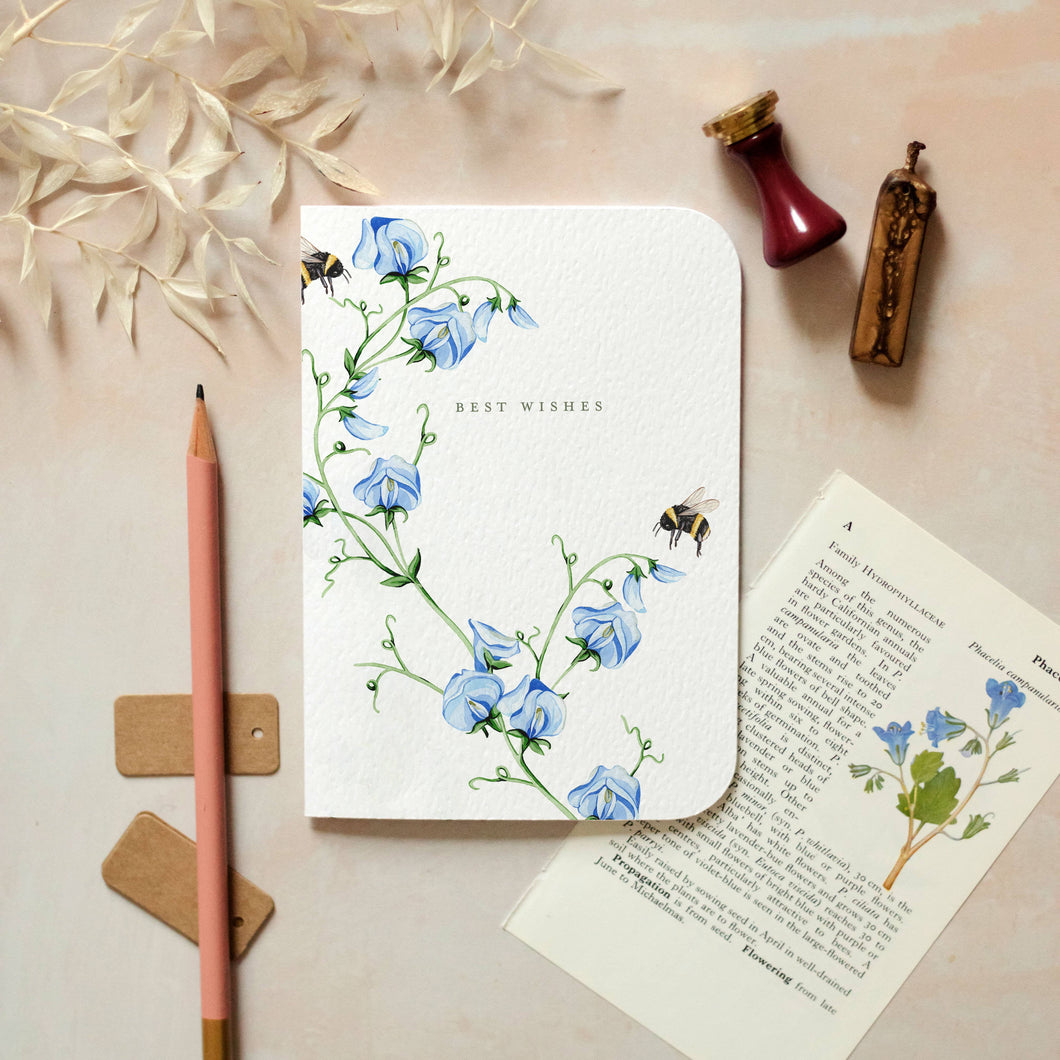Best Wishes Floral Bee Watercolour Greeting Card